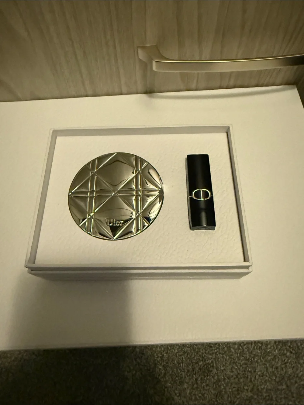 Dior Red Lipstick with Silver Compact Mirror